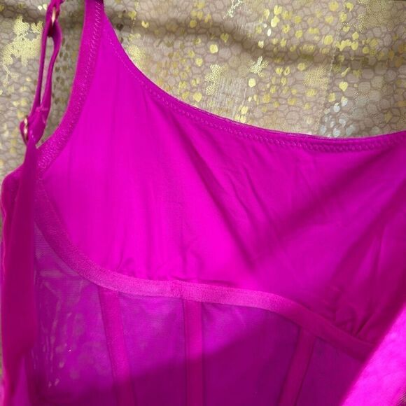Sofia Intimates Bright Pink Magenta Fuchsia Mesh Corset Bustier XS - Picture 3 of 7